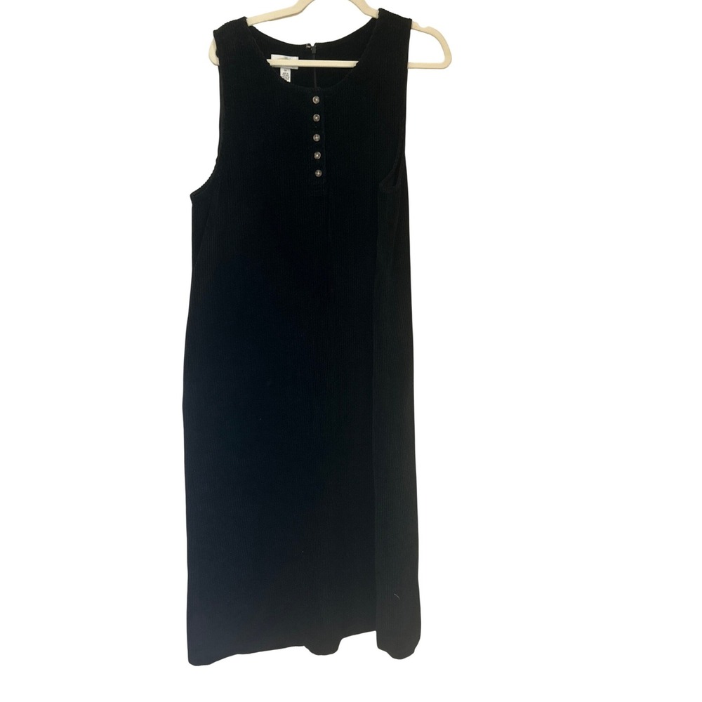 Talbots Vtg Size 14 Black Wale Corduroy Henley Jumper Midi Dress Country Modest
